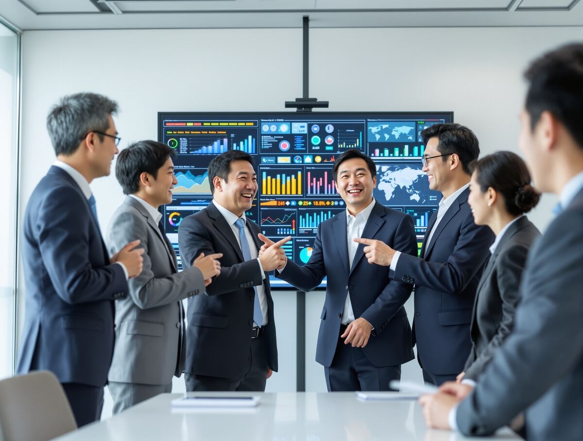 ダッシュボードを見て話し合うチーム