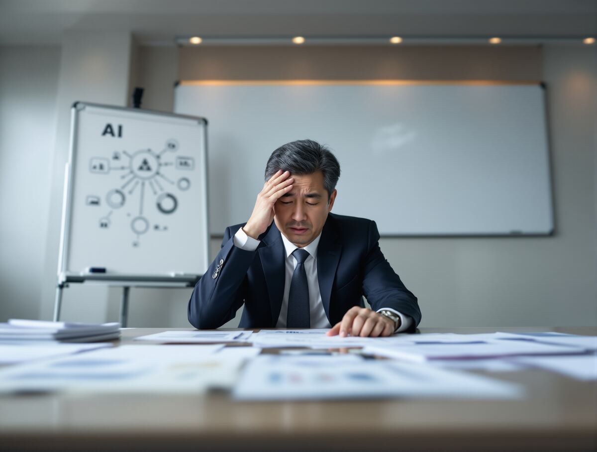 AI資料を前に考える経営者